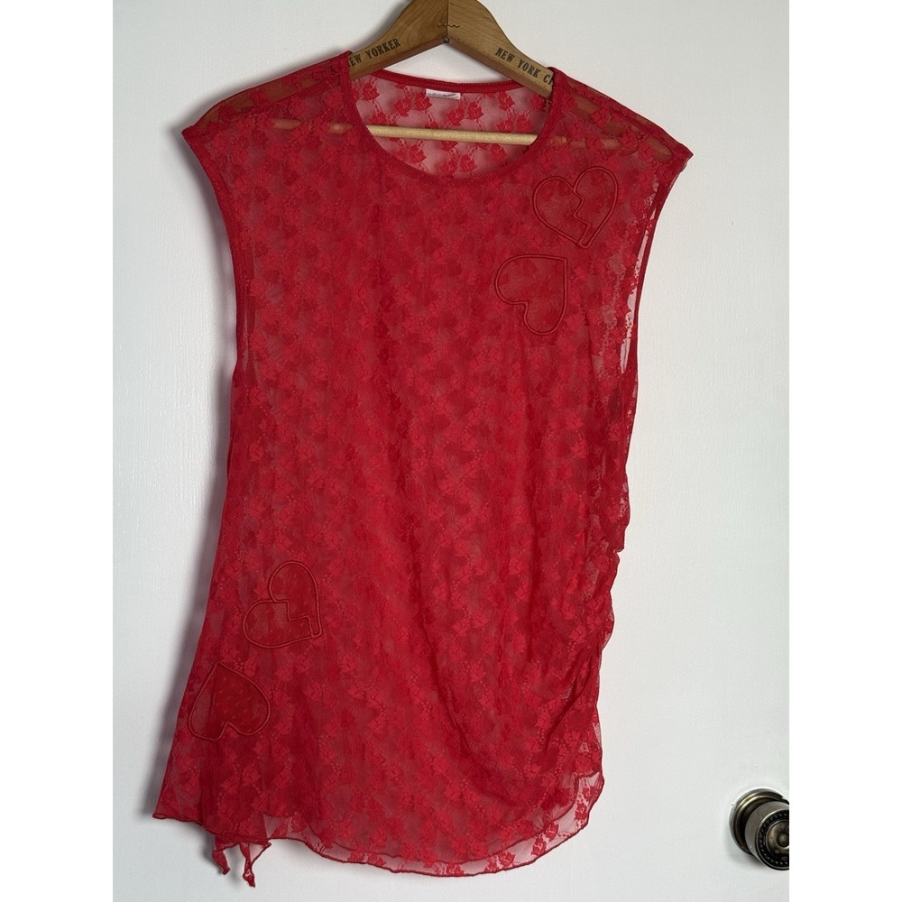 Wild Fable Lace Blouse Sheer Size XXL Red Sleeveless Heart & Flower detail